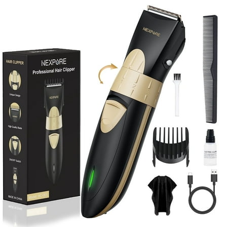 NEXPURE Hair Clippers for Men, Professional Cordless Clipper with Guide Comb, Low Nosie Grooming Kit for Men/Kids, Black