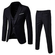 Zodggu Three-piece Suit Jacket + Vest + Suit Pants for Men Button Front Stretch Suit Coat Long Sleeve Tuxedo Slim Fit Solid Sports Business Pocket Lightweight Lapel Collar Jacket Black 14