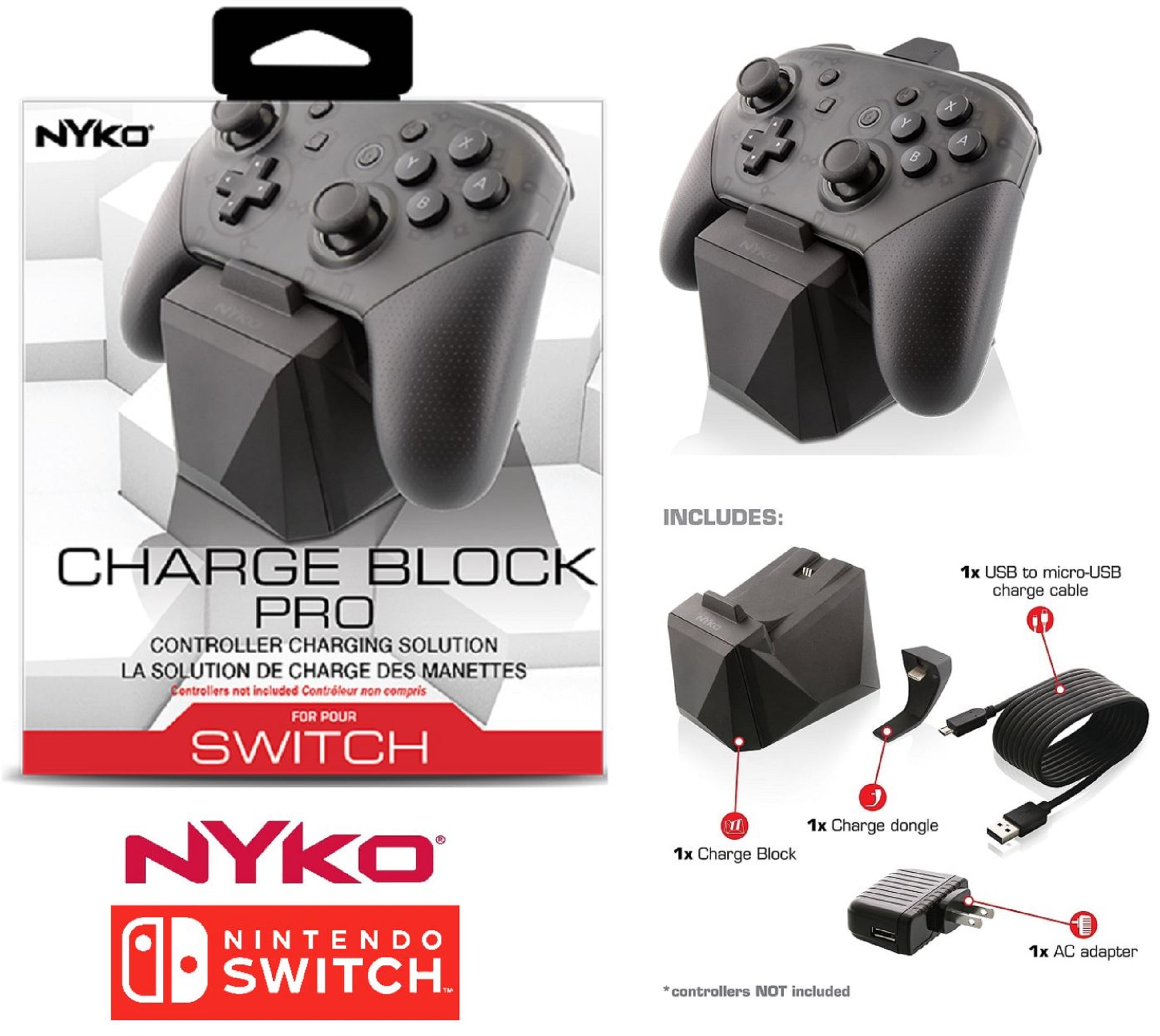 Nyko Charge Block Pro - Pro Controller Charging Station with patented  charge dongle and included Micro-USB/AC Power Cord for Nintendo Switch -  