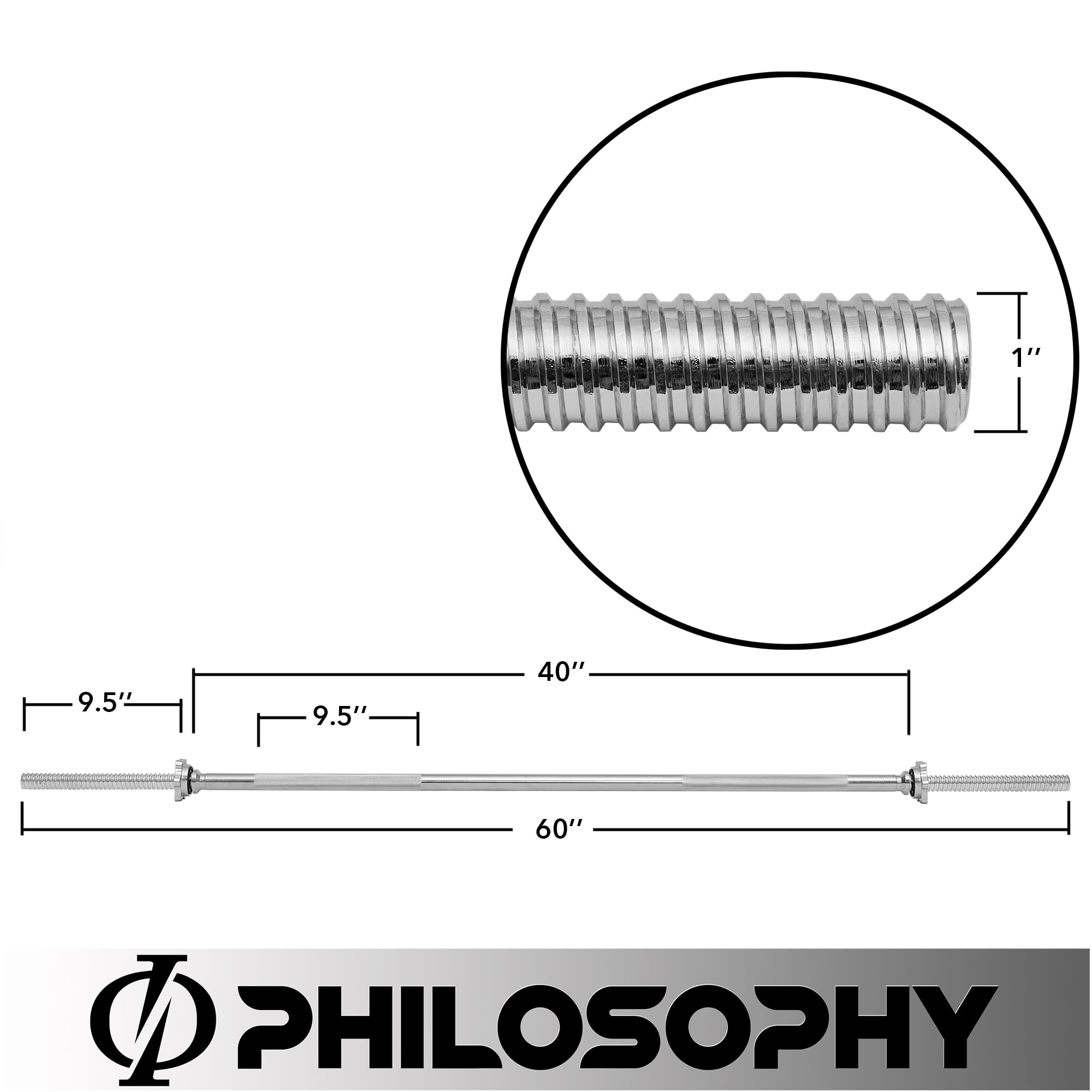Philosophy Gym 1" Standard Weightlifting Barbell, 5 FT Threaded Straight Bar with Star Collars