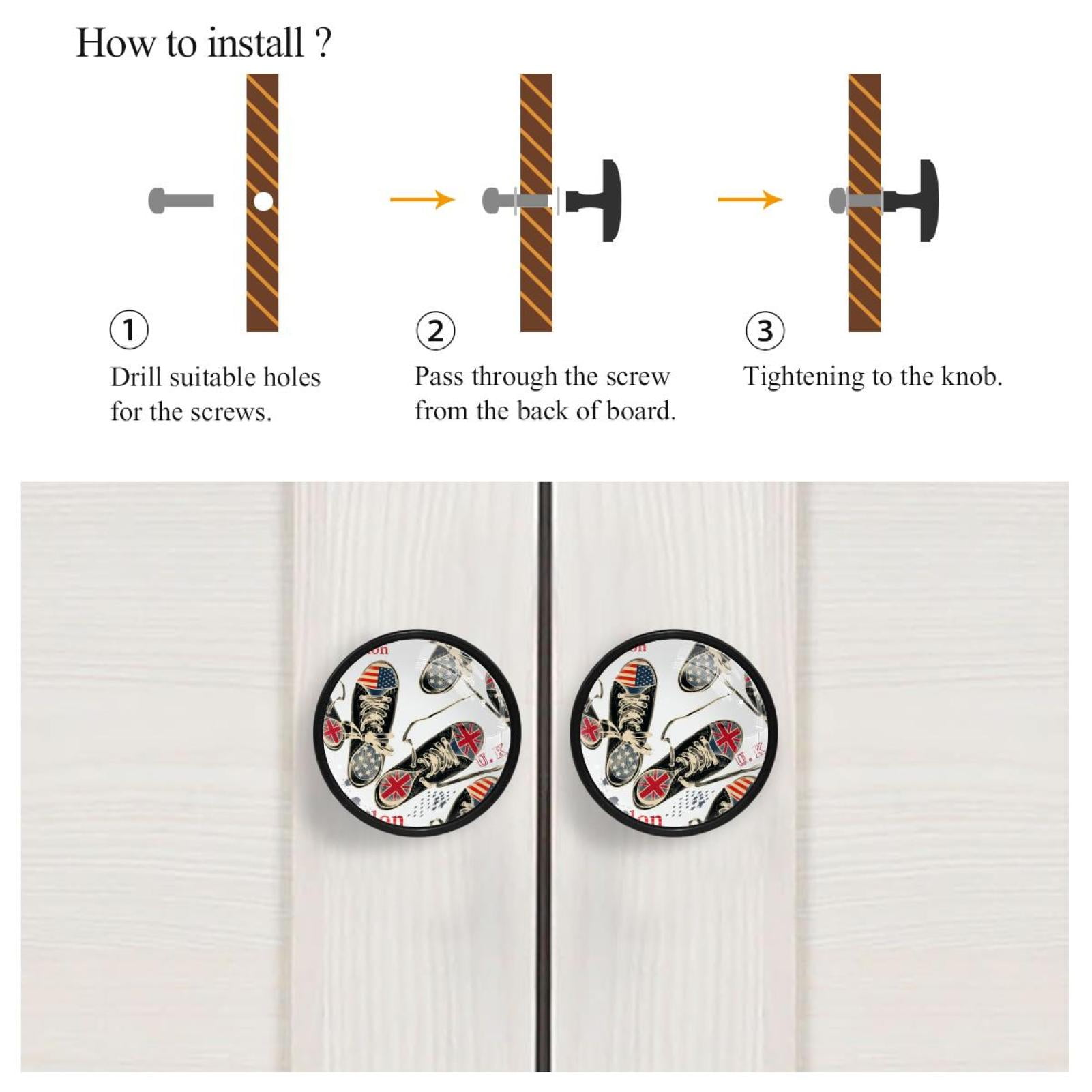 4 Pcs Sneaker Pattern Knobs for Kitchen Cabinet Cupboard Dresser Bookcase Drawer Pulls Handles Round Home Decor