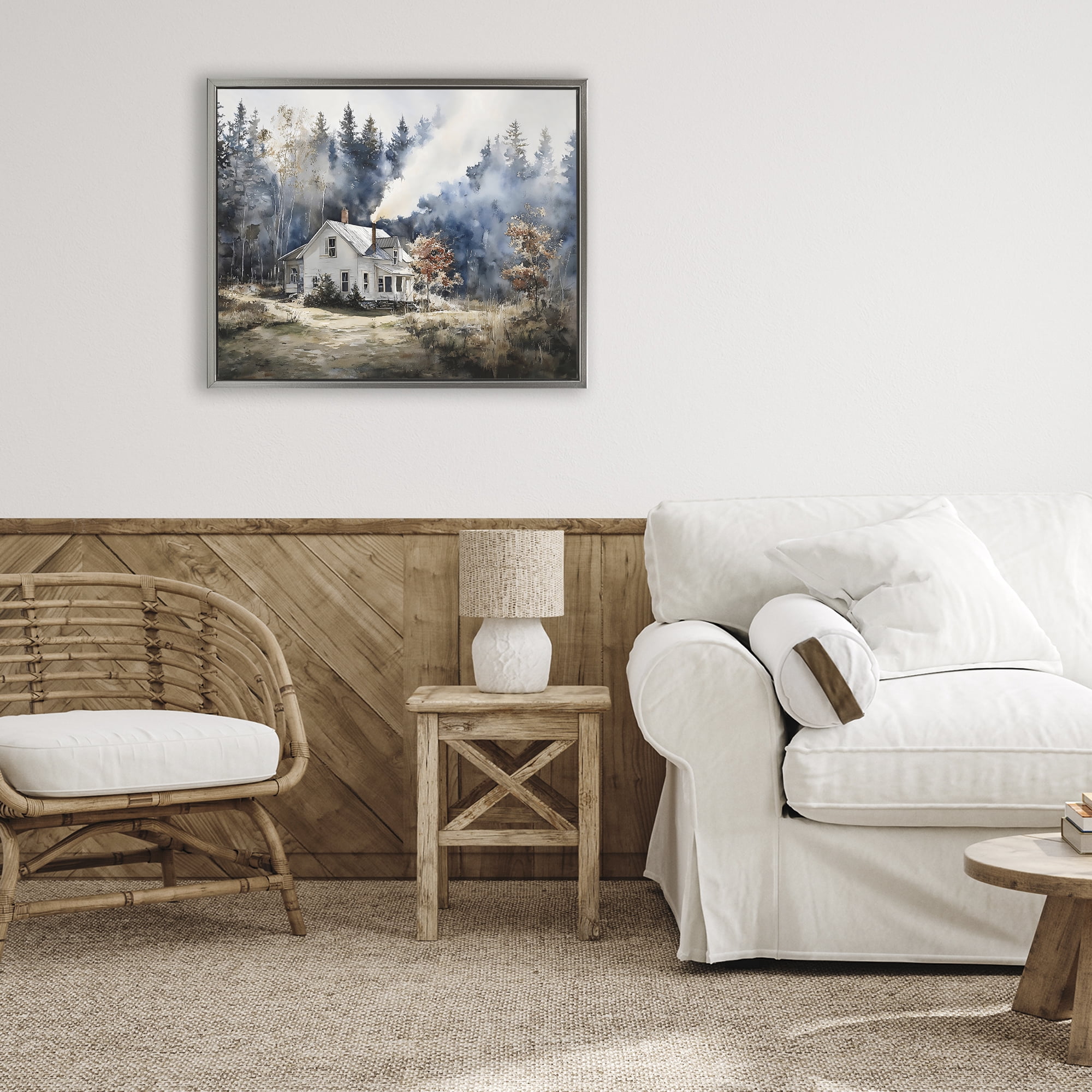 Stupell Industries Indigo Smoke at Woodland Cottage Gray Framed Floater Canvas Wall Art, design by Franklyn Gregory