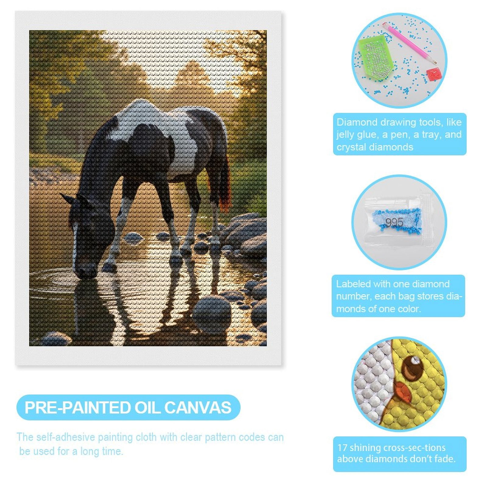 Diamond Art Kits for Adults, Graceful Horse Creek Reflection 5D Diamond Painting Kits for Adults Beginners, DIY Full Drill Diamond Painting, Gem Art and Crafts 12x16
