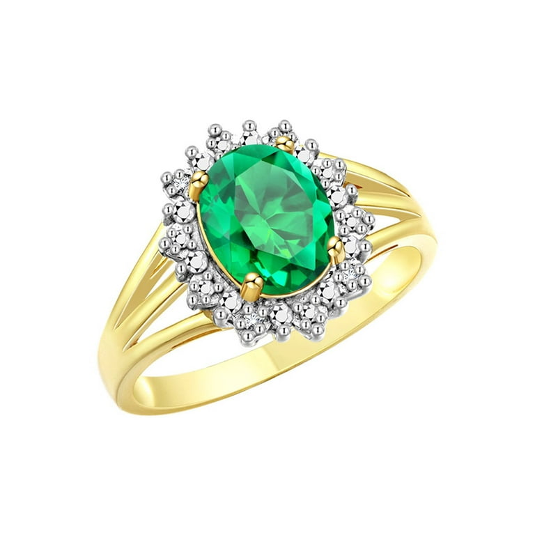 Princess Diana Style Ring - 14K Gold Plated, Sterling Silver With Birthstone & Diamond Halo, Sizes 5-10