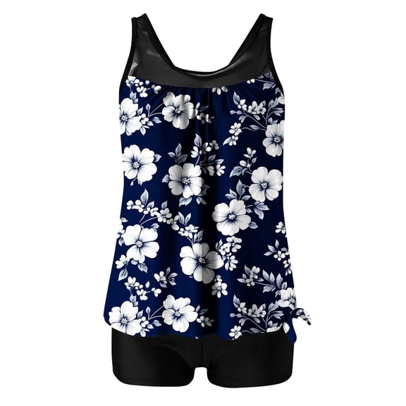 Nfurl Womens Tankini Bathing Suits,Summer Modest Swimsuits for Women,Tummy Control Bathing Suit 2 Piece,Trendy Floral Tankini Sets Purple,Size XL