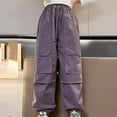 thumbnail image 2 of Girls Cargo Pants Casual Cargo Joggers Wide Leg Purple Cargo with Pockets Girl Pants Size 8-10 Years, 2 of 9