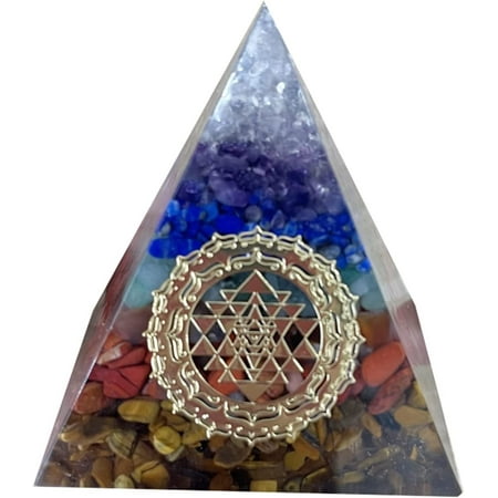 TAMHOPE Orgonite 7 Chakra Energy Pyramid Aura Divinazione al Quarzo, Yoga Meditazione Resina Artigianato EMF Protezione EMF Ornamenti Home (8 cm, Extra Large