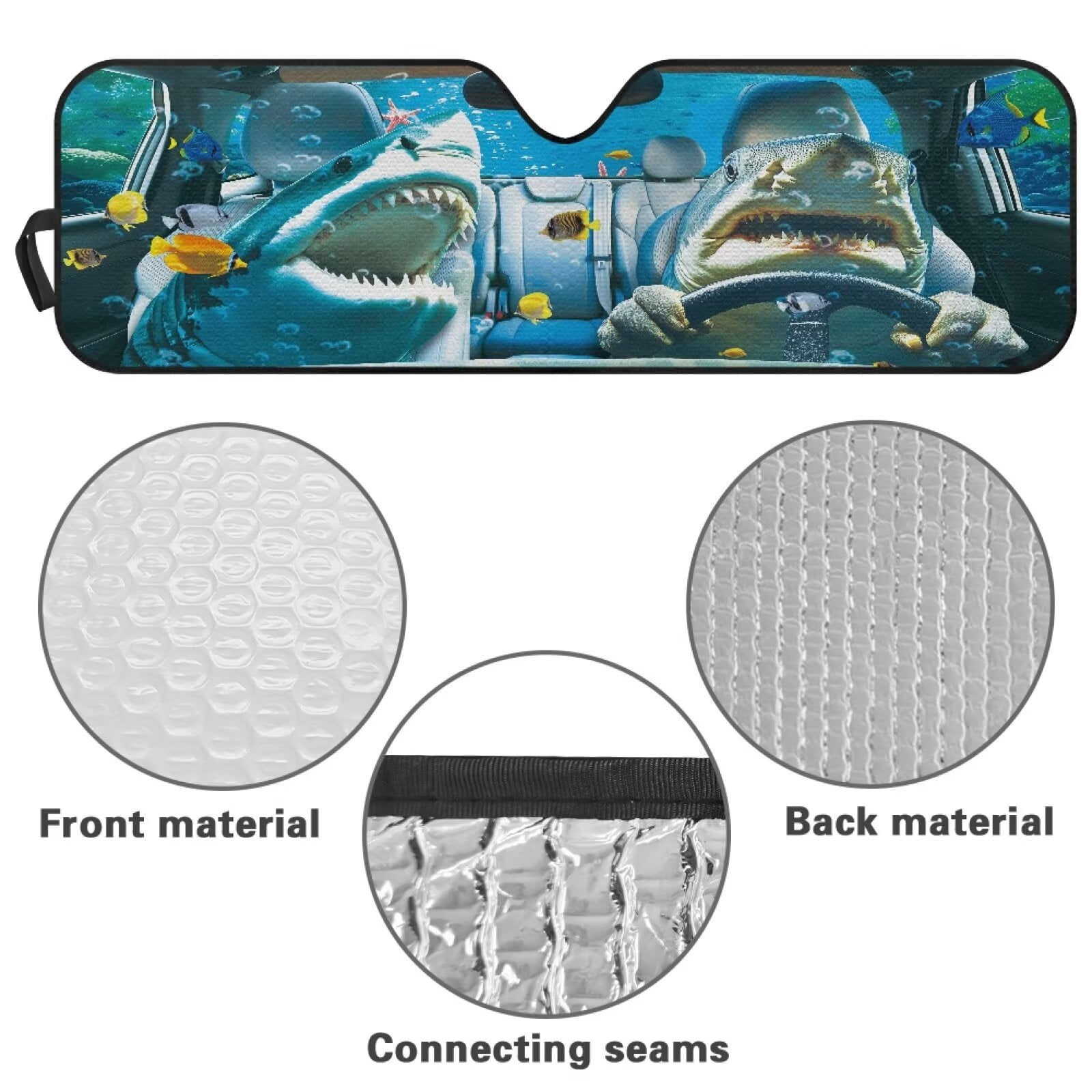 Binienty Shark Funny Windshield Sun Shade Compatible with Jeep Wrangler, Gladiator, FJ Cruiser Auto Window Shades Front Windshield Sunshade Automotive Sun Protection Visors