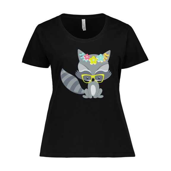 Inktastic Hipster Raccoon, Raccoon With Glasses, Flowers Women's Plus Size T-Shirt