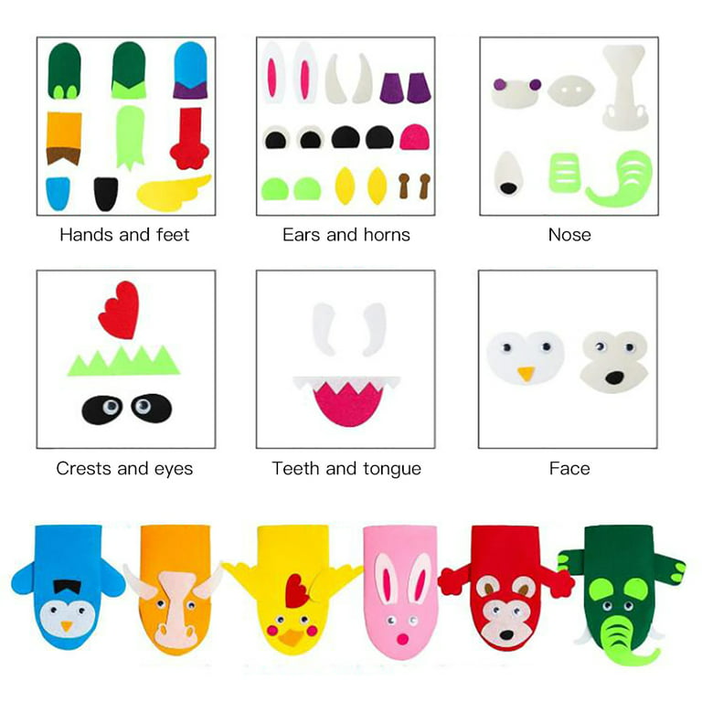 Premium Hand Puppet Craft Kit for Kids 6-in-1, Thick Felt