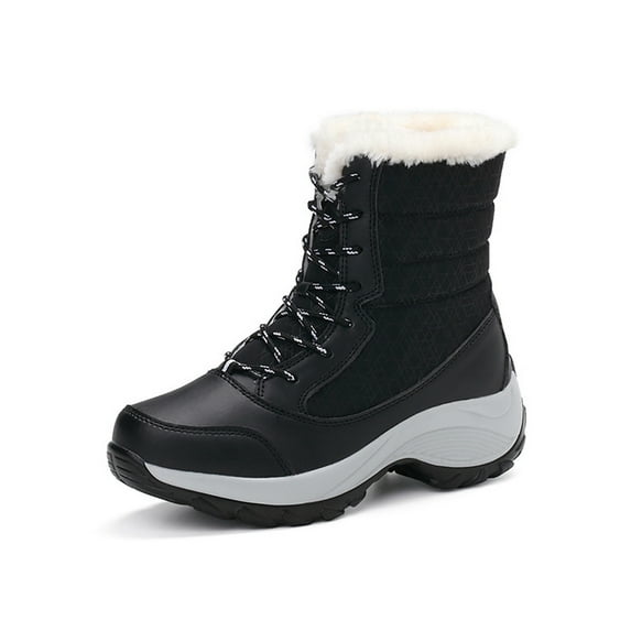 Ritualay Mens Snow Boots Mid Calf Warm Shoes Plush Lined Winter Boot Casual Cold Weather Walking Outdoor Faux Fur Black 4Y