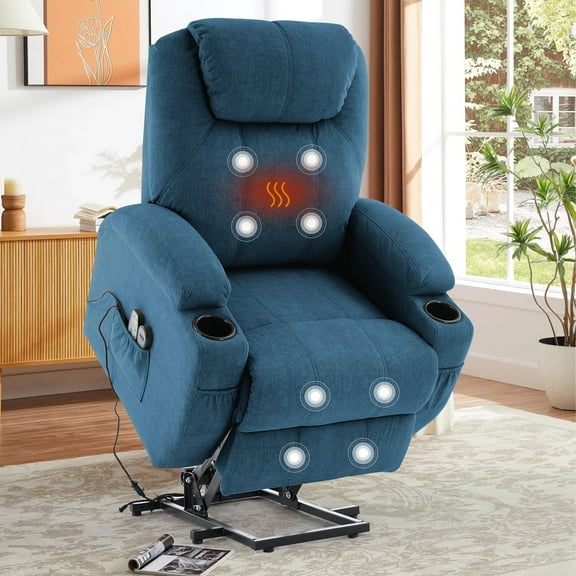 YSICK Power Lift Recliner Chair for Elderly with Massage and Heat Skin-friendly Fabric for Living Room,Blue