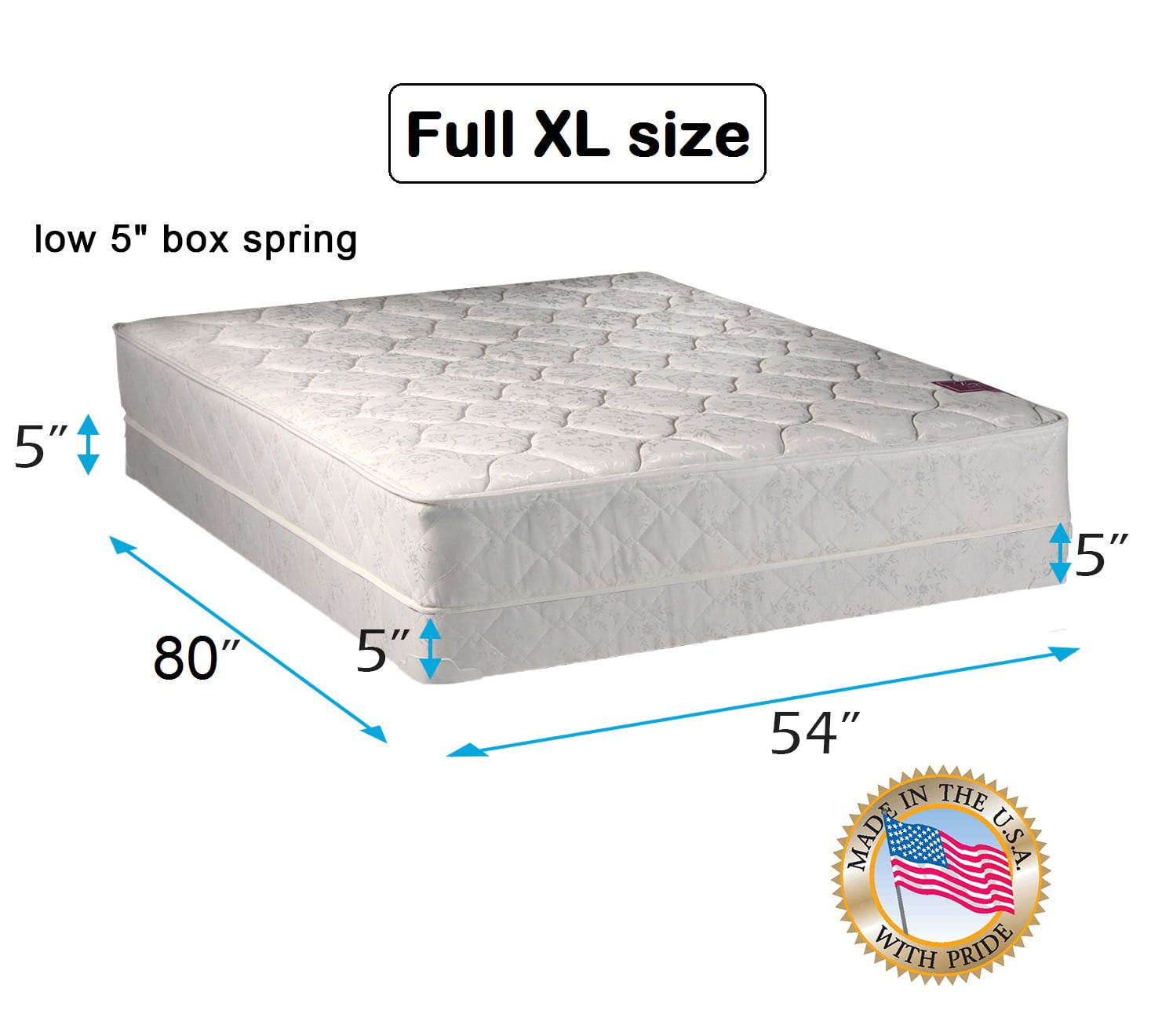 Legacy Full Extra Long 54"x80"x8" Mattress and Low Profile Box Spring Set Fully Assembled