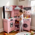 thumbnail image 3 of Pirecart Toddler Play Kitchen, Wooden Corner Pretend Toys Playset with Realistic Lights & Sounds, Microwave Oven, Washer and Cooking Accessories, 3 of 11