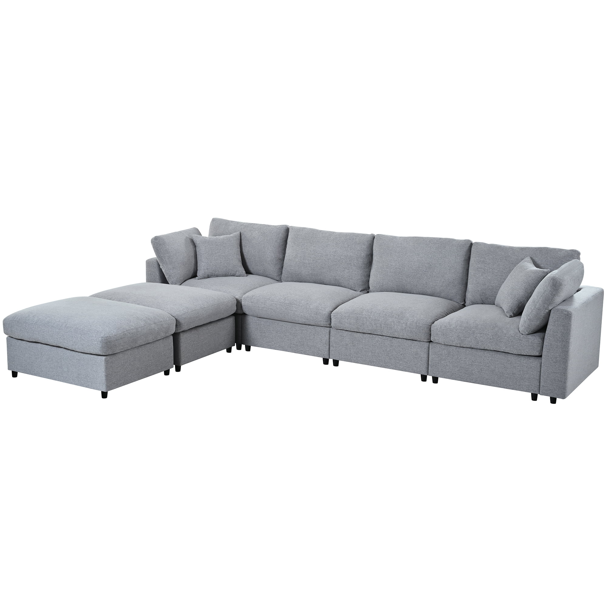 Mintazer 128" Large U-Shaped Modular Sectional Sofa with 2 Removable Ottomans, Chenille Upholstered 6 Piece Sofa with Cushions for Living Room, Grey