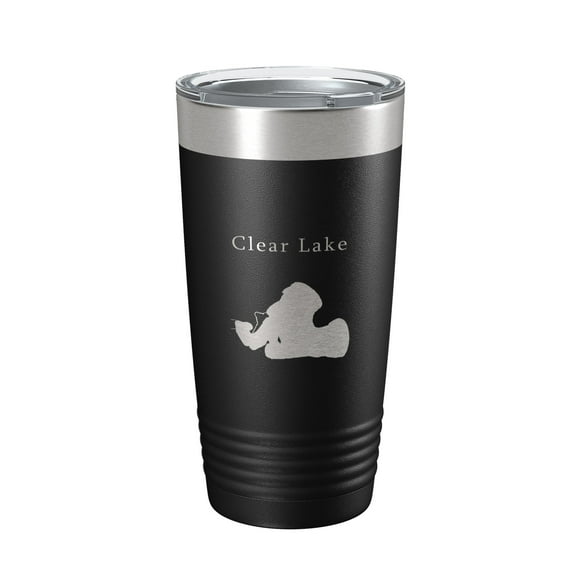 Clear Lake Map Tumbler Travel Mug Insulated Laser Engraved Coffee Cup Indiana 20 oz Black