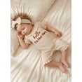 thumbnail image 4 of BemeyourBBs Preemie Baby Girl Summer Clothes Baby Girl Newborn Hospital Going Home Outfits Waffled Romper I'm New Here Letter Bow Embroidery Short Sleeve Jumpsuit and Headband Set, 4 of 9