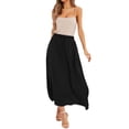 thumbnail image 3 of QAFOPEH Women High Waist Tie Front Pleated Pocket Flowy Hem Solid Color Midi Skirt, 3 of 7