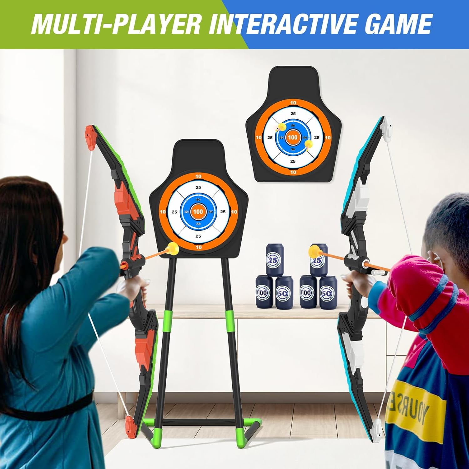 Aijohnny Kids Bow and Arrow Set with LED Flash Lights, Archery Set with Standing Target,Indoor Outdoor Sport Gift for Boys and Girls Ages 3-12