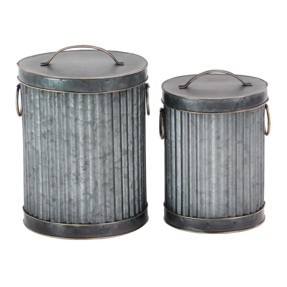 Decmode Industrial Dark Gray Corrugated Metal Trash Cans With Lid, Dark Gray - Set of 2