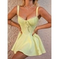 thumbnail image 4 of Women Y2k Lace Mini Dress Ruffle Hem Tie Back Short Dress Flowy A Line Bodycon Dress Party Clubwear Yellow XS, 4 of 9