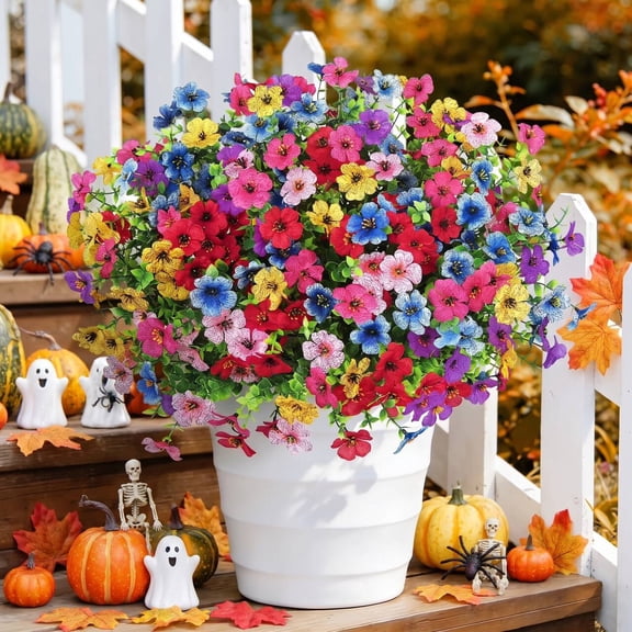 AcerichFad Artificial Flowers Outdoors, 24 Bundles Fake Silk Flowers Faux Plants for Outdoor Indoor Spring Summer Patio Garden Porch Yard Home Decor, Multicolor