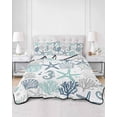 thumbnail image 3 of Quilts Queen Size, Teal Blue Coastal Soft Comforter Bedding Set for Bed, Summer Beach Coral Shell Ocean Lightweight Quilted Bedspread with Pillow Cover(2 Pieces) for All Season, 90x96 Inch, 3 of 6