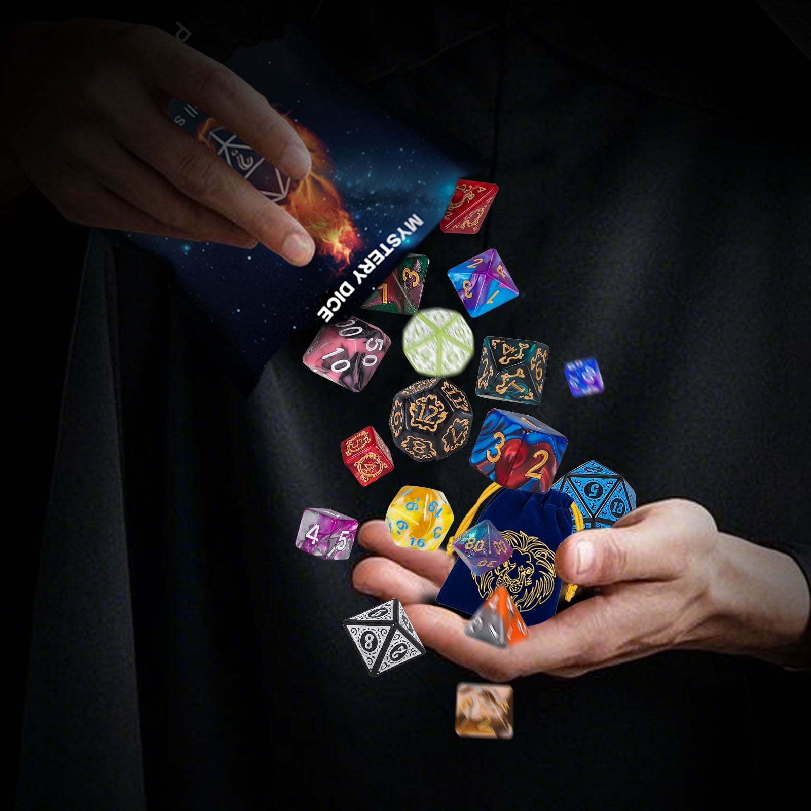 CiaraQ Polyhedral Dice - 48PCS Mystery Dice Set, Various Styles, Random DND Dice Patterns & Dice Bag, 6 Mystery Bags, D&D Gifts for Dungeons and Dragons, RPG, MTG,Role Playing Table Game
