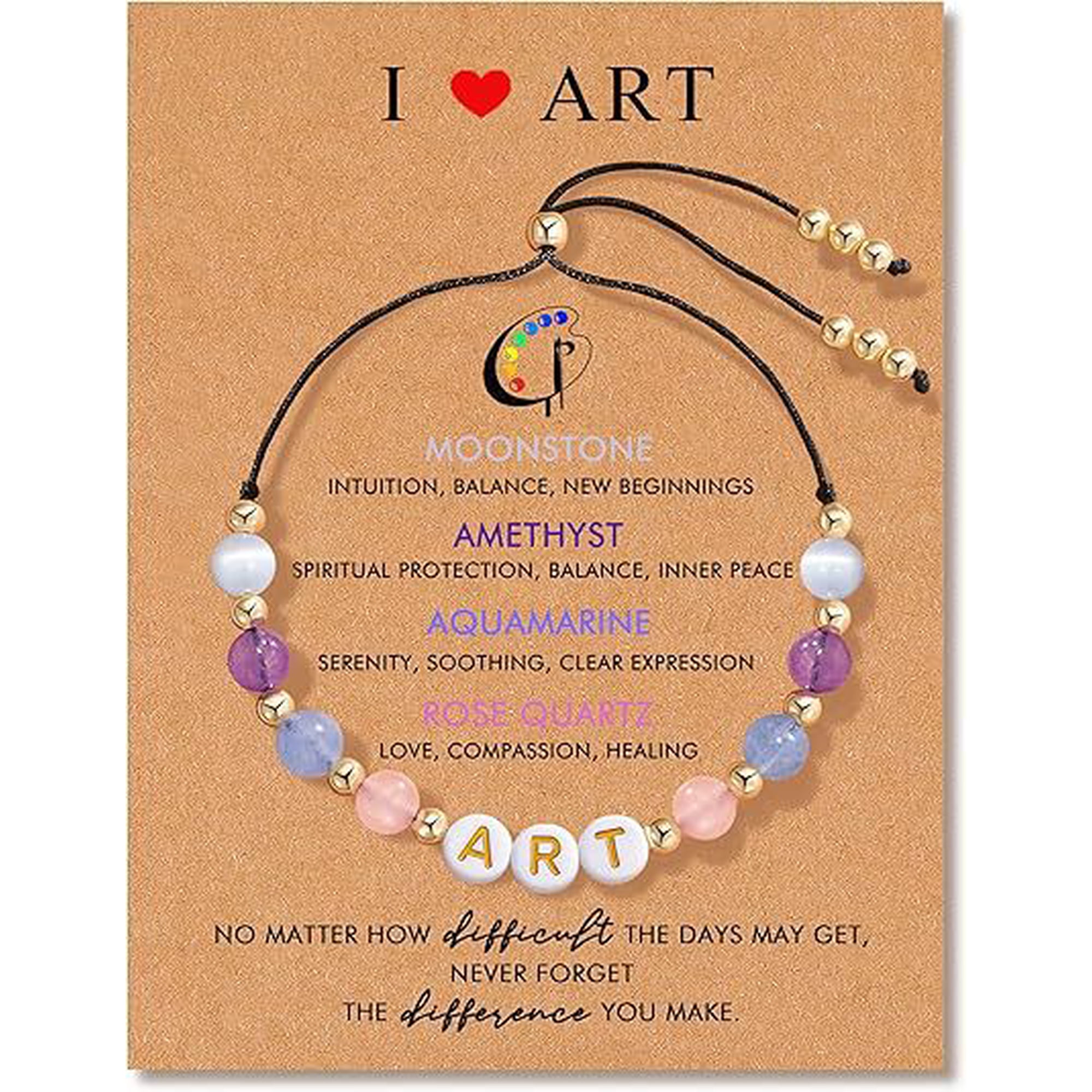 I Love Art Beaded Bracelet with Inspirational Message Card Adjustable Cord Gift for Artists Art Students Teen Girls Daughter Friend Birthday Graduation and Art Teacher