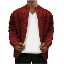 Wyobmus Mens Winter Plus Size Warm Sweaters Fashion Solid Fleece Knitted Sweater Button Down Long Sleeve Cardigan Overcoat M-4Xl Burgundy