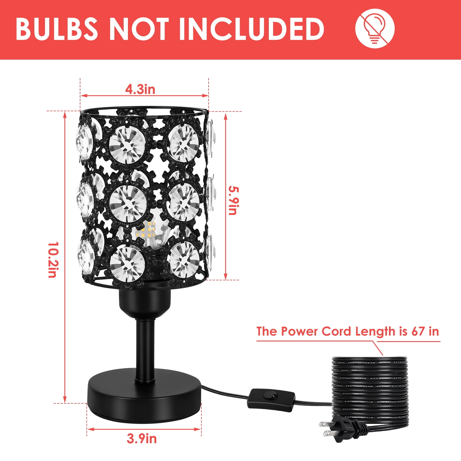 2-Pack Sunflower Black Crystal Table Lamps - Decorative Black Metal & Crystal Shade Lamps for Bedroom & Living Room