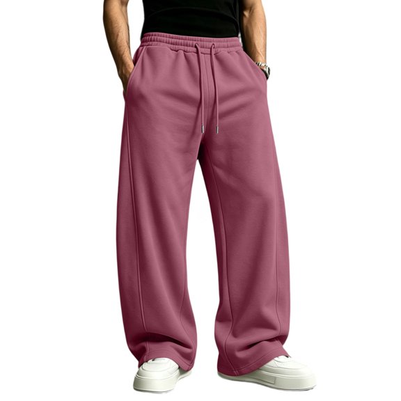 Mens Baggy Sweatpants Loose Fit Wide Leg Elastic Waist Sweat Pants Open Bottom Athletic Pockets Jogging Pants