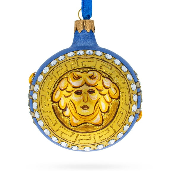 Italian Designer Medusa Medallion Glass Ball Christmas Ornament 3.25 Inches