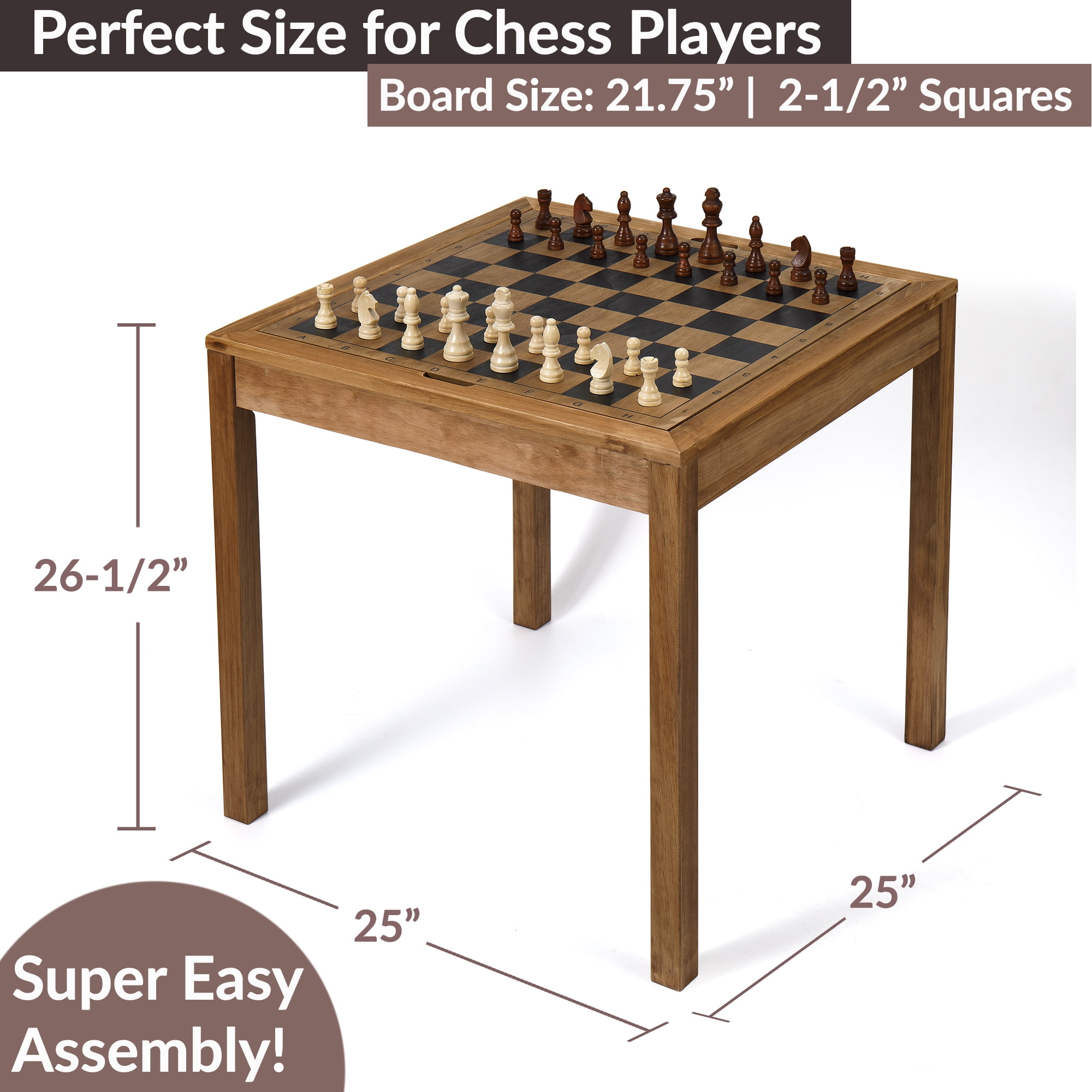 Sterling Games Wooden Chess Table with Checkers Backgammon Combo Set, Rustic Oak