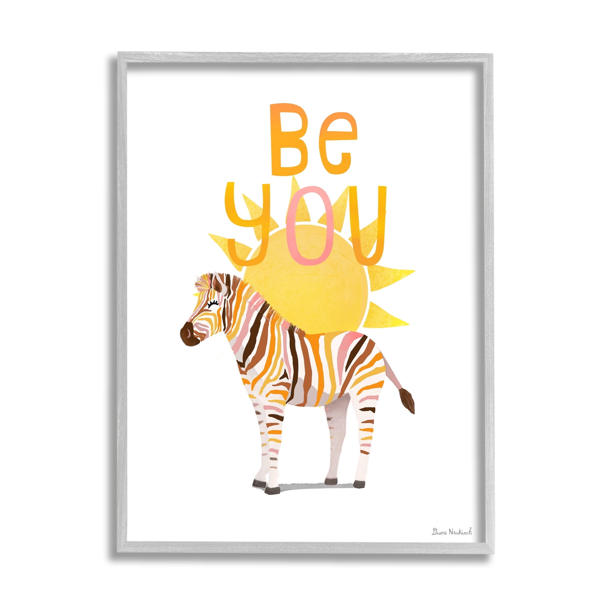 Stupell Industries Be You Inspiring Sunshine Fun Zebra Stripes Graphic Art Gray Framed Art Print Wall Art, Design by Diane Neukirch