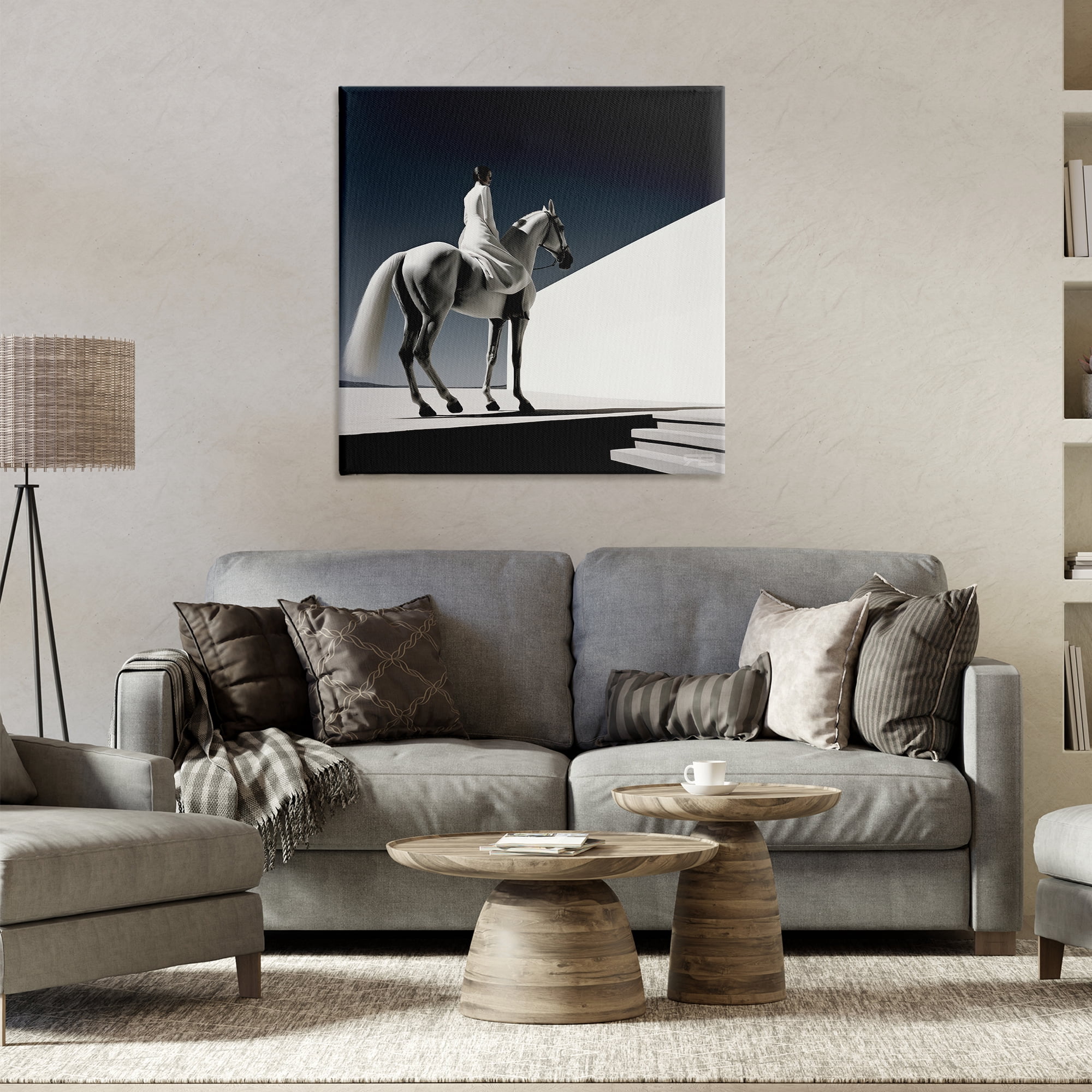 Stupell Industries Contemporary Scene with Horse People Painting Wrapped Canvas Art Print Wall Art, 30 x 30