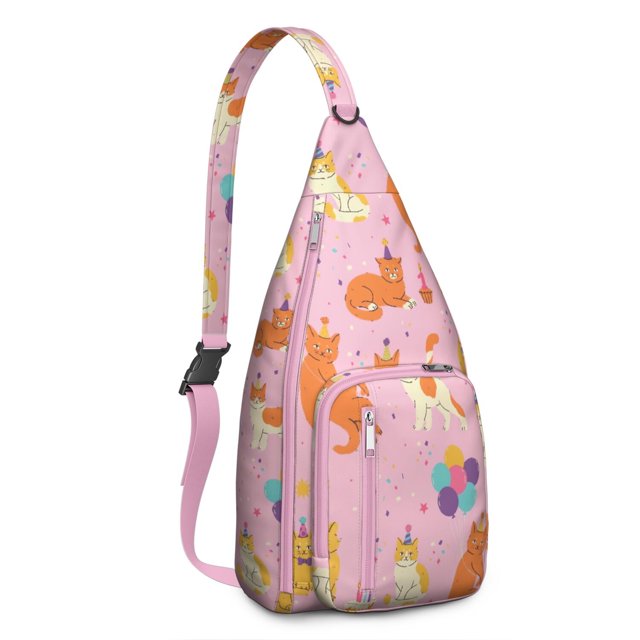 Cute Cartoon Cat Sling Backpack - Funny Paw Pattern Shoulder Bag (Adorable Pet Design, Lightweight & Durable)