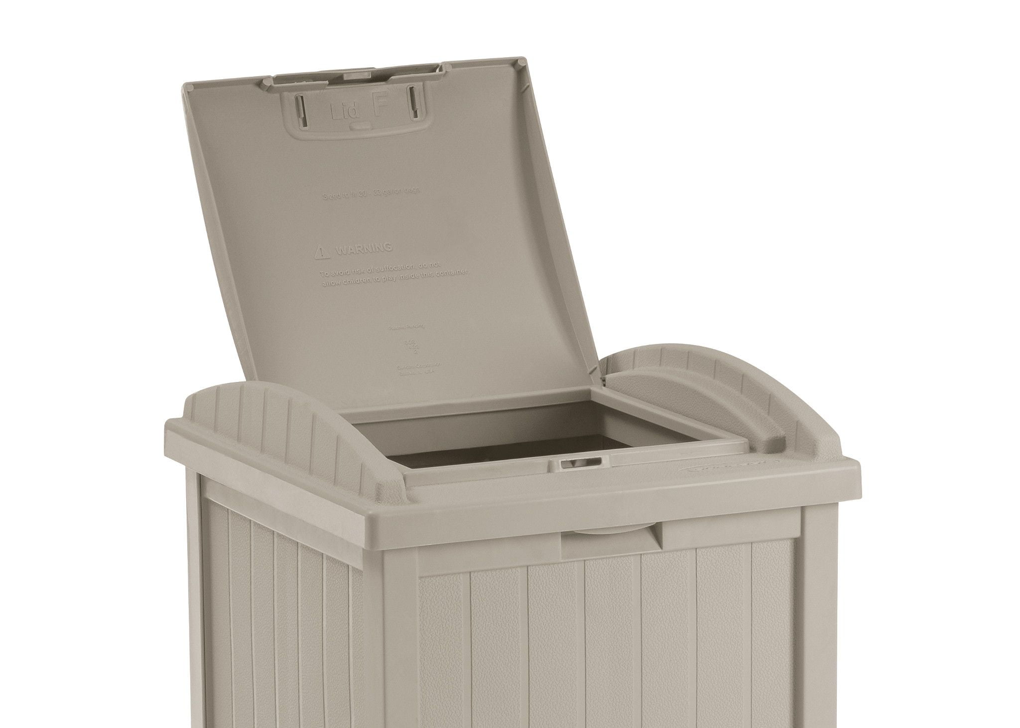 Suncast Resin Hideaway Outdoor Trash Can with Latching Lid, Taupe