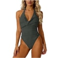 thumbnail image 3 of QIUOMBBP 1 Pce Robe de Bain pour Femmes Dos Croisé Contrôle du Ventre Robe de Bain Amincissante Maillot de Bain de Vacances Gris P, 3 of 10