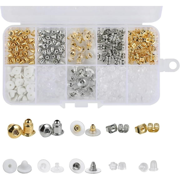 450Pcs Earring Backs Set - 10 Styles Butterfly Earring Stoppers - Clear Non-Allergenic Rubber Plastic Earring Backs Safety Backs For Various Earrings - Includes Storage Box - DIY Jewelry Supplies