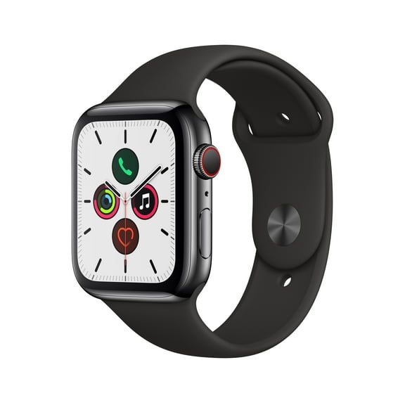 Restored Apple Watch Series 5 (GPS, 44mm) - Space Black Stainless Steel Case - Black Sport Band (Refurbished)