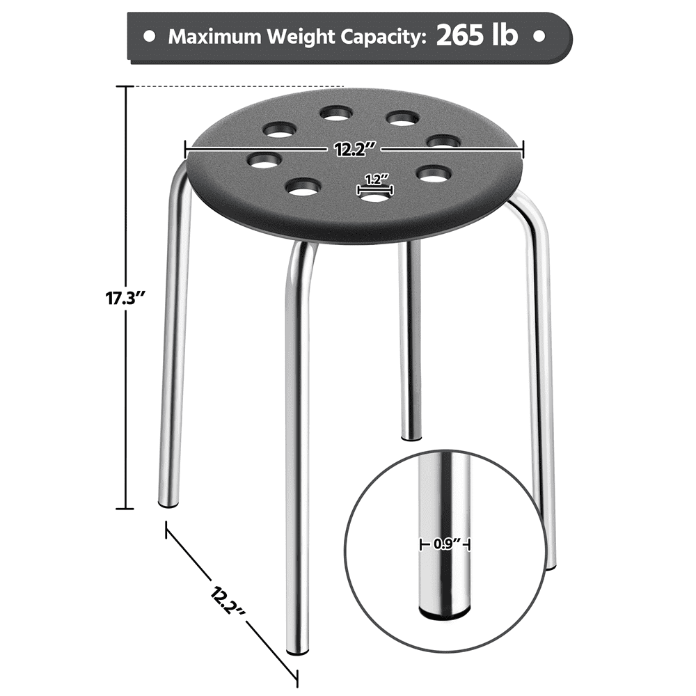 Alden Design Plastic Stackable Round Stools with 8 Holes for Home School, Silver