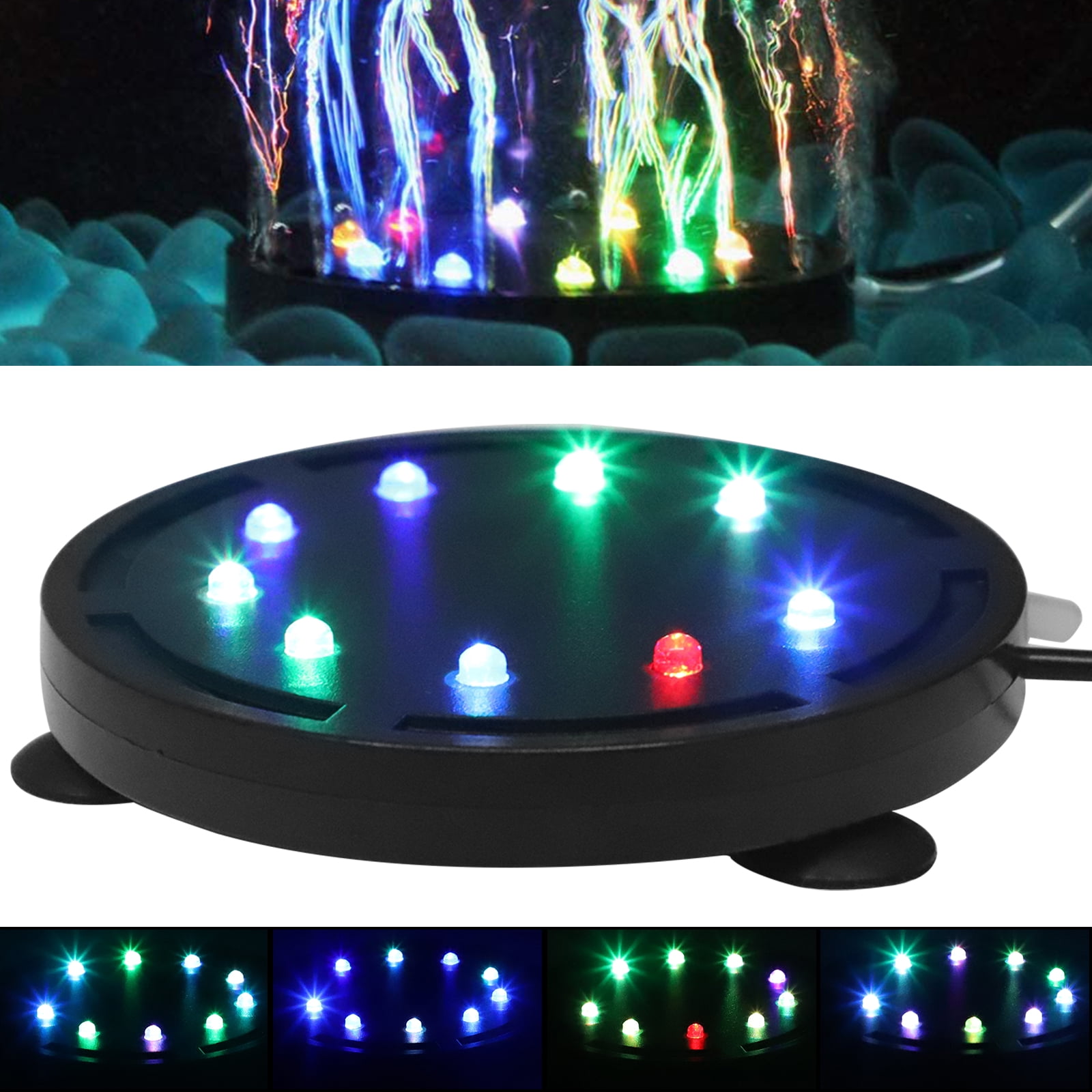LED Aquarium Air Stones Fish Tank Bubbler Light, Round Fish Tank