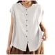 thumbnail image 1 of Mujeres Manga Corta Tops Imitación Lino Cuello Redondo Botón Bolsillo Casual Blusa, 1 of 5
