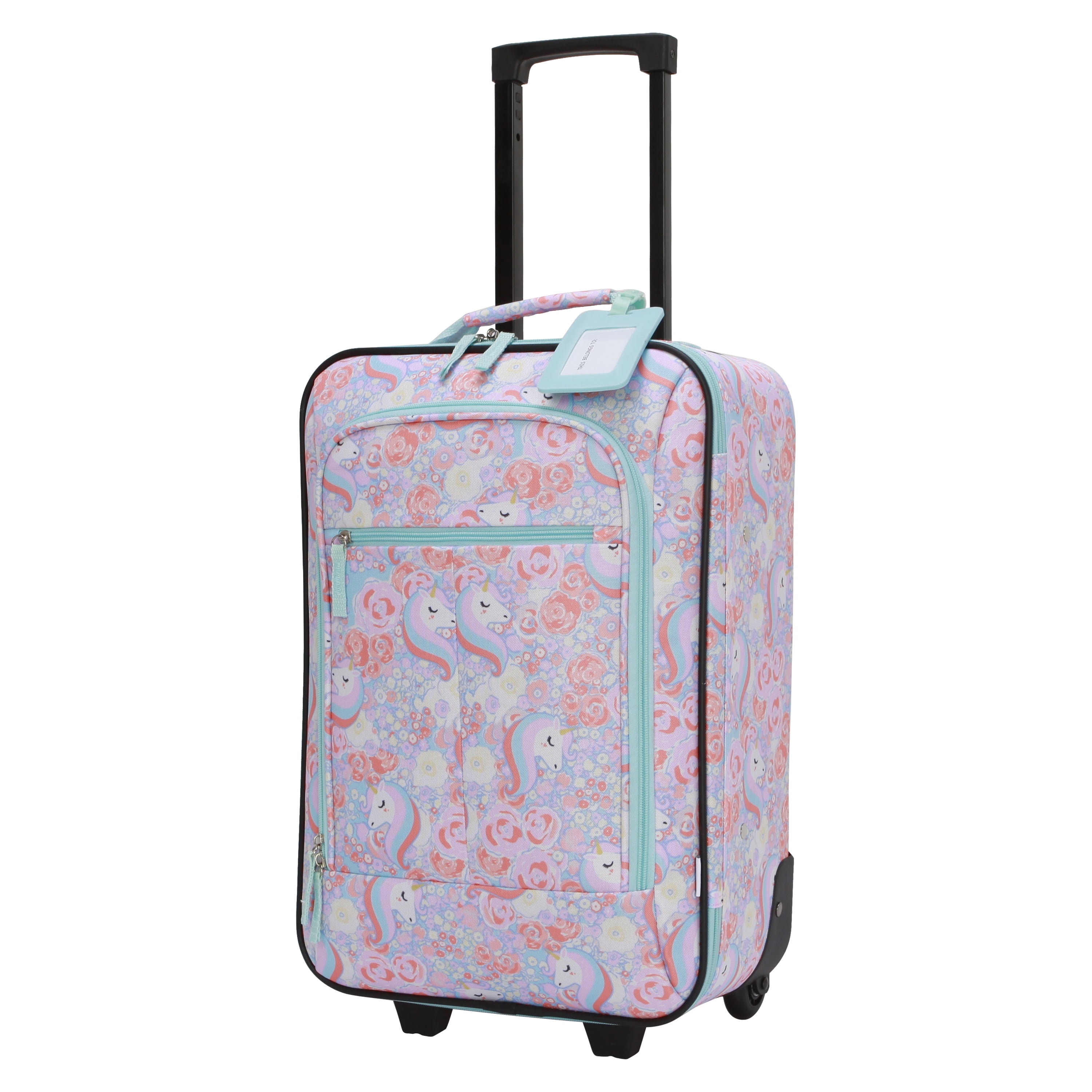 CRCKT 4-Piece Softside Kids Luggage Set, Includes 18" Carry-on, 12" Backpack, Plush Critter that turns into a Neck Roll Pillow, and a Matching Luggage Tag, Unicorn, (Walmart.Com Exclusive)
