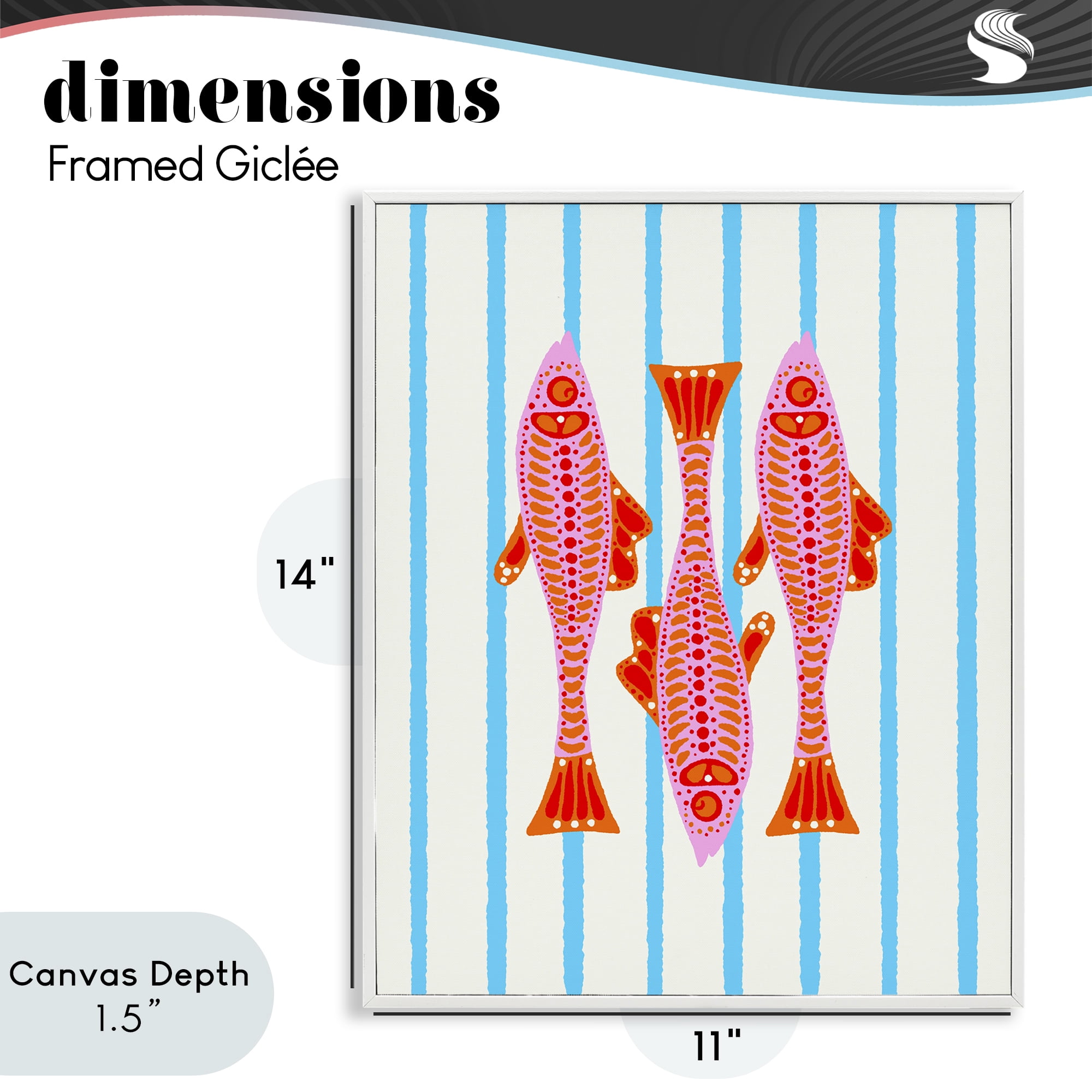 Stupell Industries Bright Aquatic Fish on Stripes White Framed Giclee Art, design by Indira Prieto | IndySign
