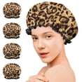thumbnail image 7 of Shower Caps,Yellow and Brown Of Leopard Print Waterproof Shower Cap for Women 4 Pieces,Double Reusable Hair Cover for Shower PEVA Elastic Stretch Hem, 7 of 7