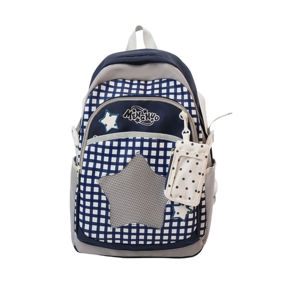 Celestial Star Commuter Daypack, Textured Cotton-Blend Large Rucksack for Women, Y2K Retro Star Embroidery Backpack with Detachable Star Pouch