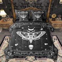 Homewish Gothic Skull Moth Bedding Comforter Set 7 Pieces for Teenagers Adults,Exotic Style Full Bedding Set Lightweight,Abstract Boho Damask Fitted Sheet Flat Sheet,Super Cozy Room Decor
