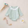 thumbnail image 2 of Newborn Baby Girl Fall Outfit Plaid Bubble Romper Long Sleeve Bodysuit, 2 of 7